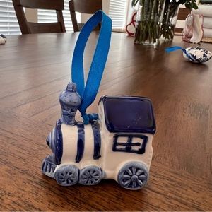blue and white delft christmas ornament Dutch Train Souvenir